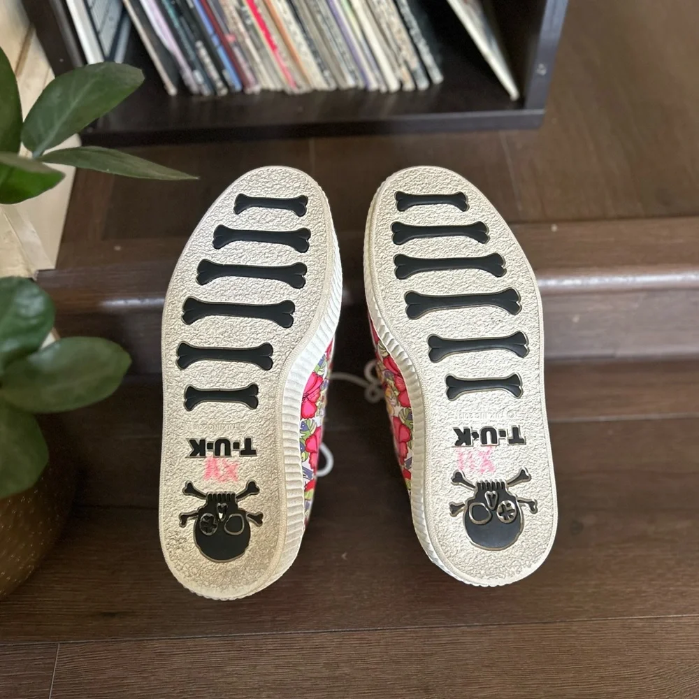 Floral Lace-Up Platform Sneakers - Pink/Yellow